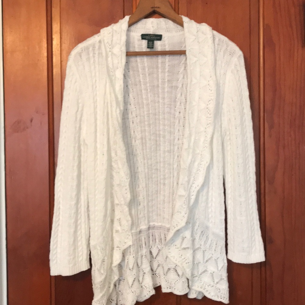 Ralph Lauren White crocheted cardigan sz M